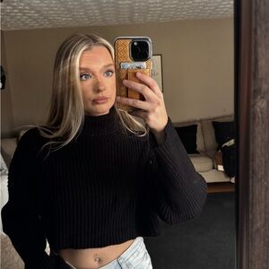 Black Ribbed Turtleneck Sweater